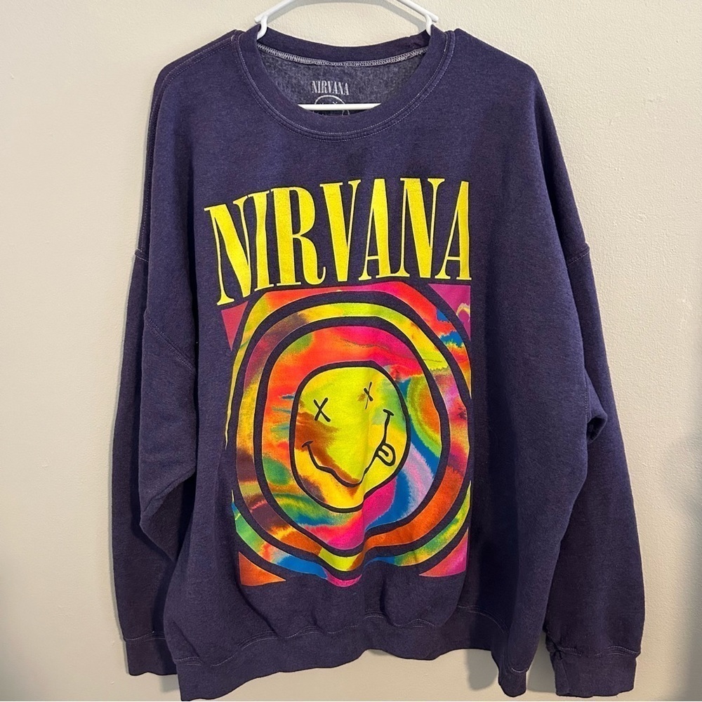 Urban Outfitters Nirvana Smile Overdyed Crew Neck Sweatshirt Size L/XL - Picture 4 of 5
